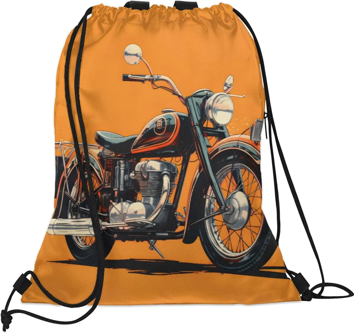 Motorcycle Theme Drawstring Backpack for Women and Men Lightweight Waterproof Sports Gym Sackpack with Mesh Pockets