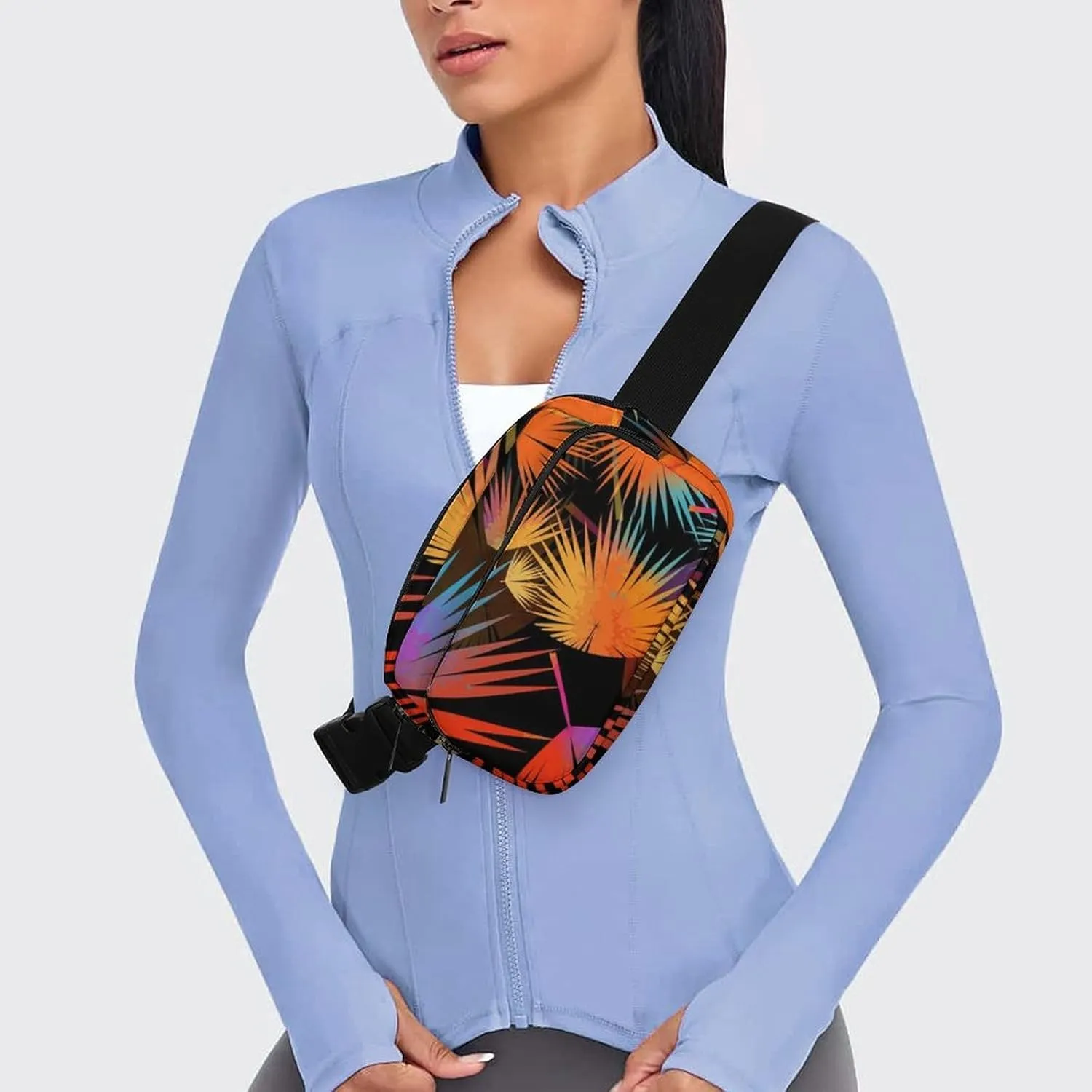 Multicolored Palm Leaves Belt Bag Fanny Pack Crossbody Tropical Plant Fashion Waist Packs With Adjustable Strap For Men Women Travel Hiking Cycling Running