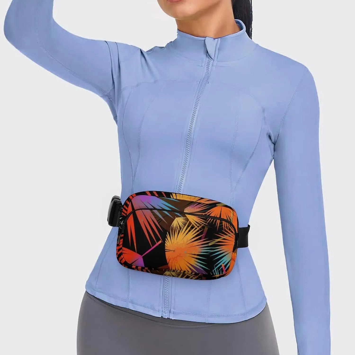 Multicolored Palm Leaves Belt Bag Fanny Pack Crossbody Tropical Plant Fashion Waist Packs With Adjustable Strap For Men Women Travel Hiking Cycling Running