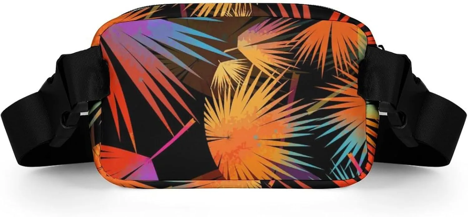 Multicolored Palm Leaves Belt Bag Fanny Pack Crossbody Tropical Plant Fashion Waist Packs With Adjustable Strap For Men Women Travel Hiking Cycling Running