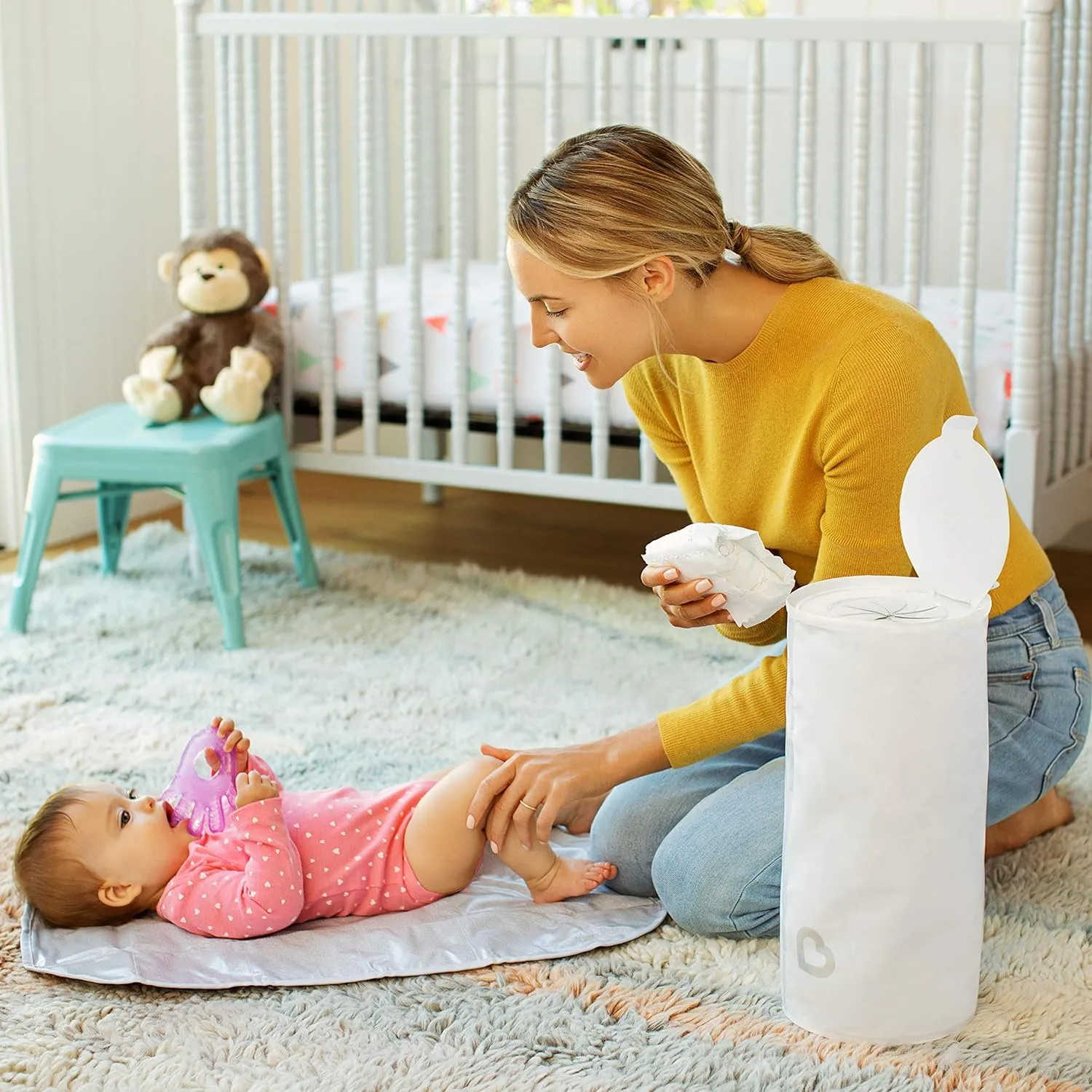 Munchkin Toss Portable Disposable Diaper Pail, Holds up to 90 Newborn Diapers, 3 Pack, White