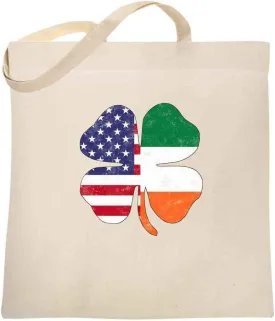 Pop Threads Irish American Flag Shamrock St. Patricks Day Natural 15x15 inches Large Canvas Tote Bag