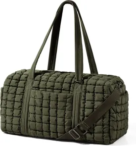 Quilted Travel Duffle Bag for Women Weekender Bag Large Puffer Overnight Bags Soft Puffy Duffel Bag Carry on Gym Bag Lightweight Personal Item Travel Bag for Trips Business Sport Airplane(Olive Green)