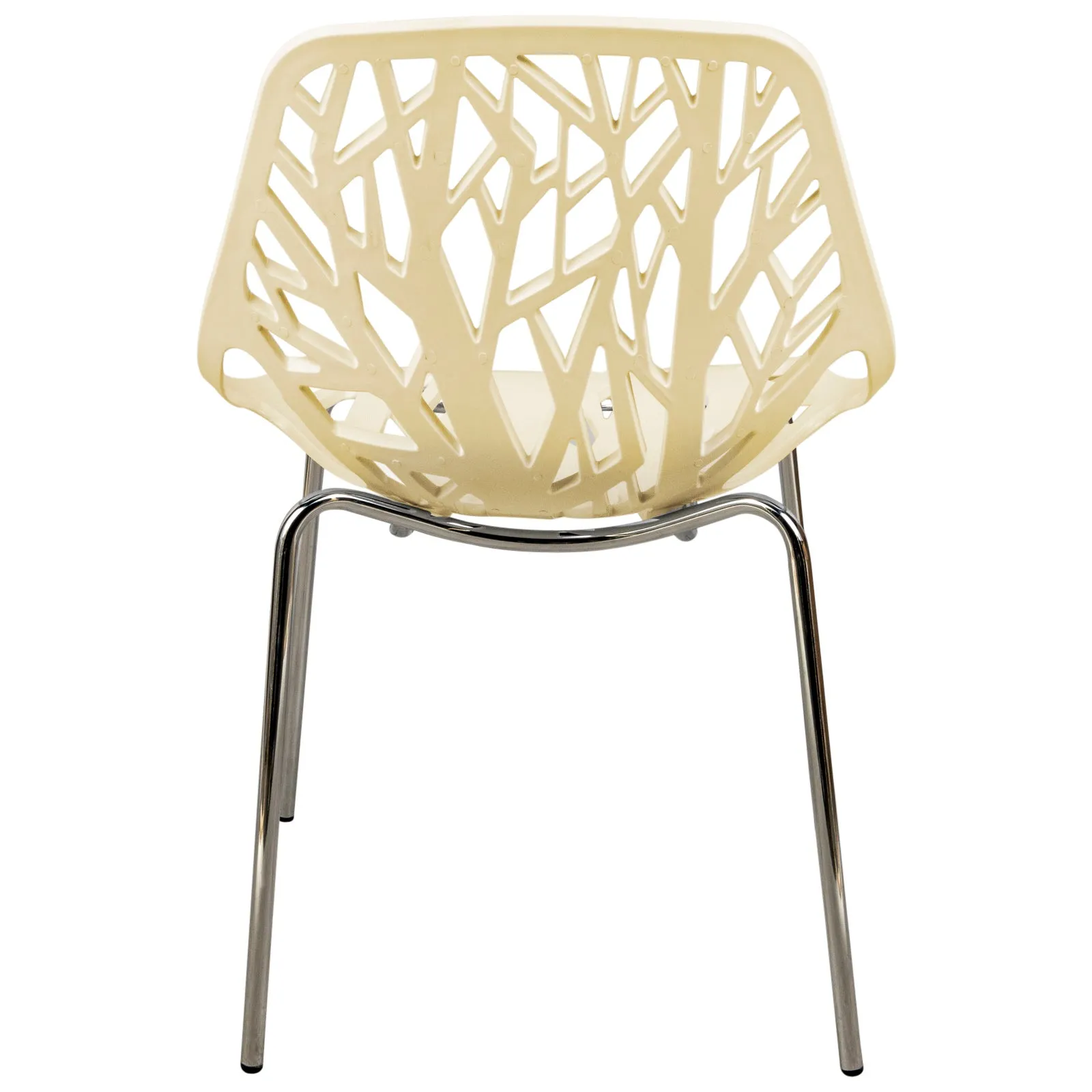 Ravenna 5-Piece Dining Set: 4 Stackable Plastic Chairs & Round Wood Table, Metal Base