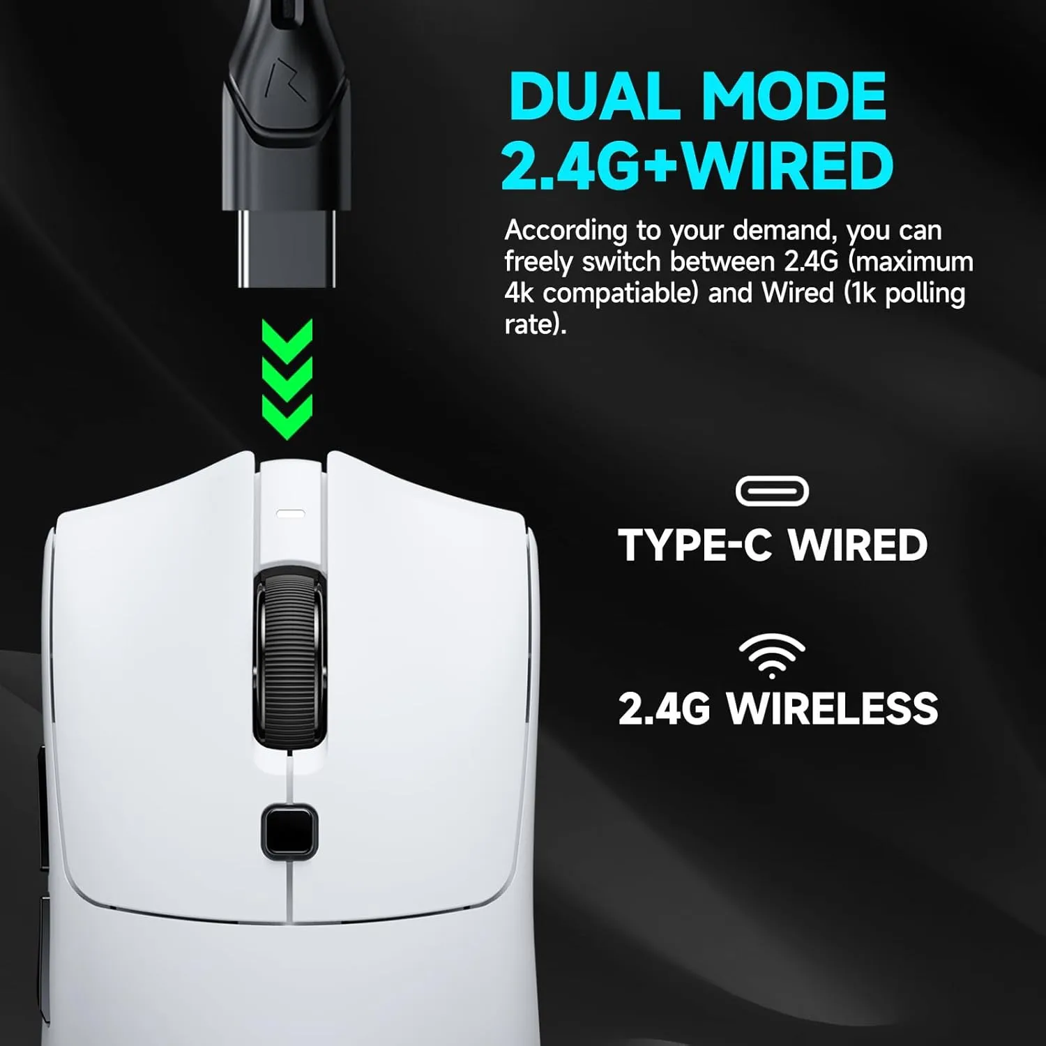 RAWM Wireless 8K Lightweight Gaming Mouse, PAW3950 Optical Sensor, 30000 DPI, 600mAh Rechargable Battery, 7 Programmable Buttons, Hot Swapple Design