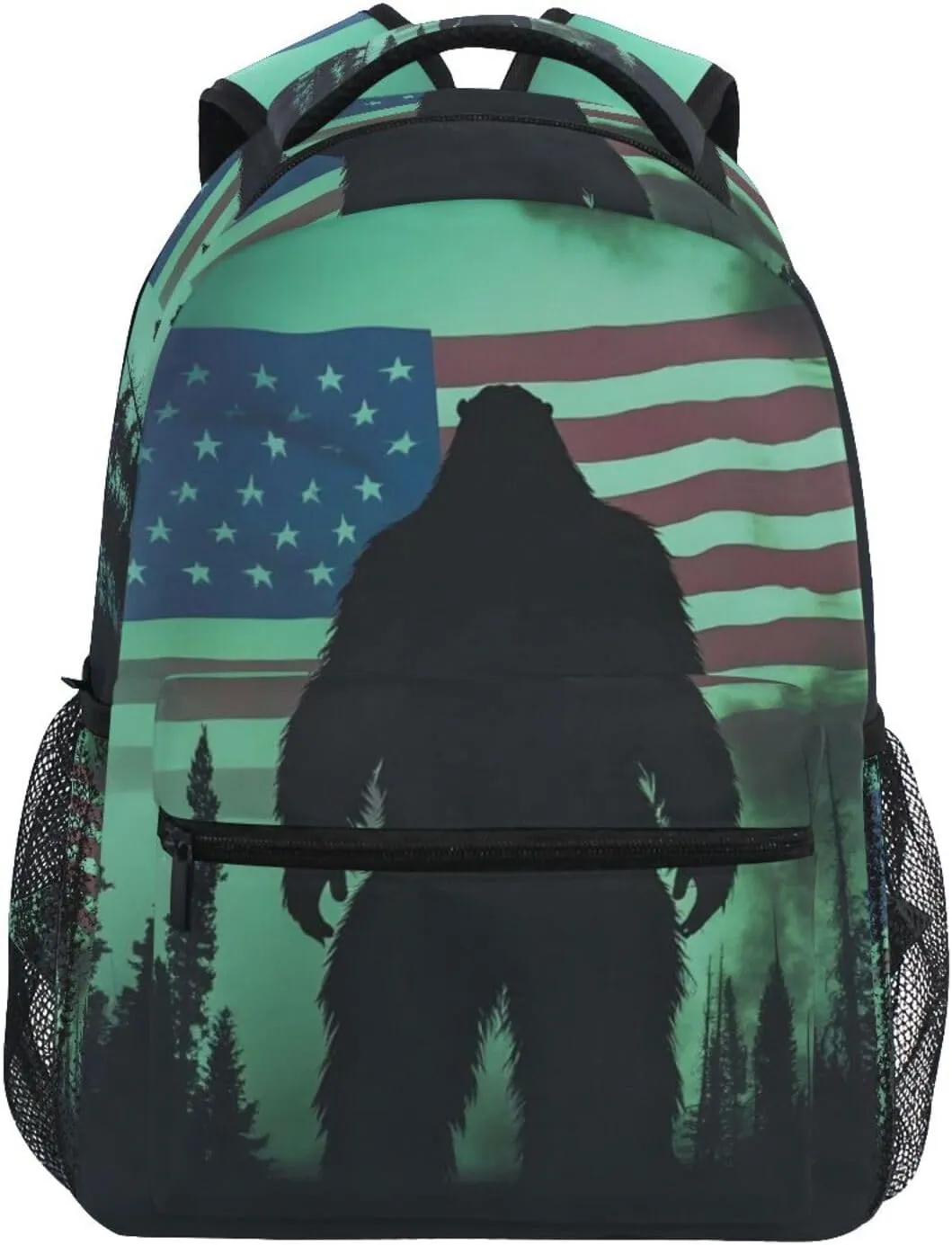 Sasquatch American Flag Tree Backpack for School Boys Girls Laptop Travel Backpack Book Bag Daypack 11.4 16 In M