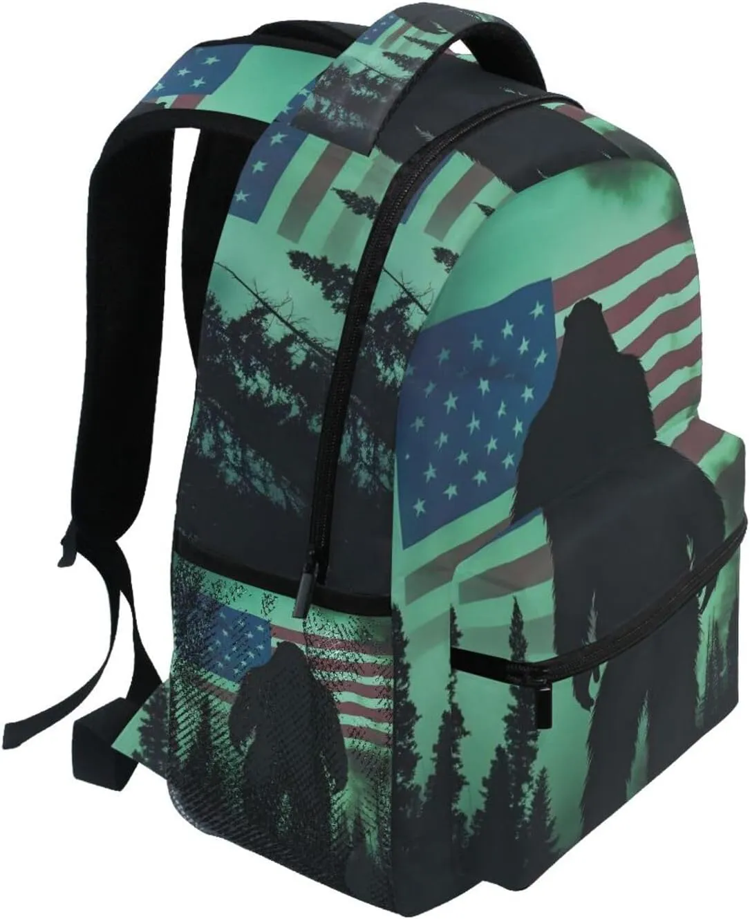 Sasquatch American Flag Tree Backpack for School Boys Girls Laptop Travel Backpack Book Bag Daypack 11.4 16 In M