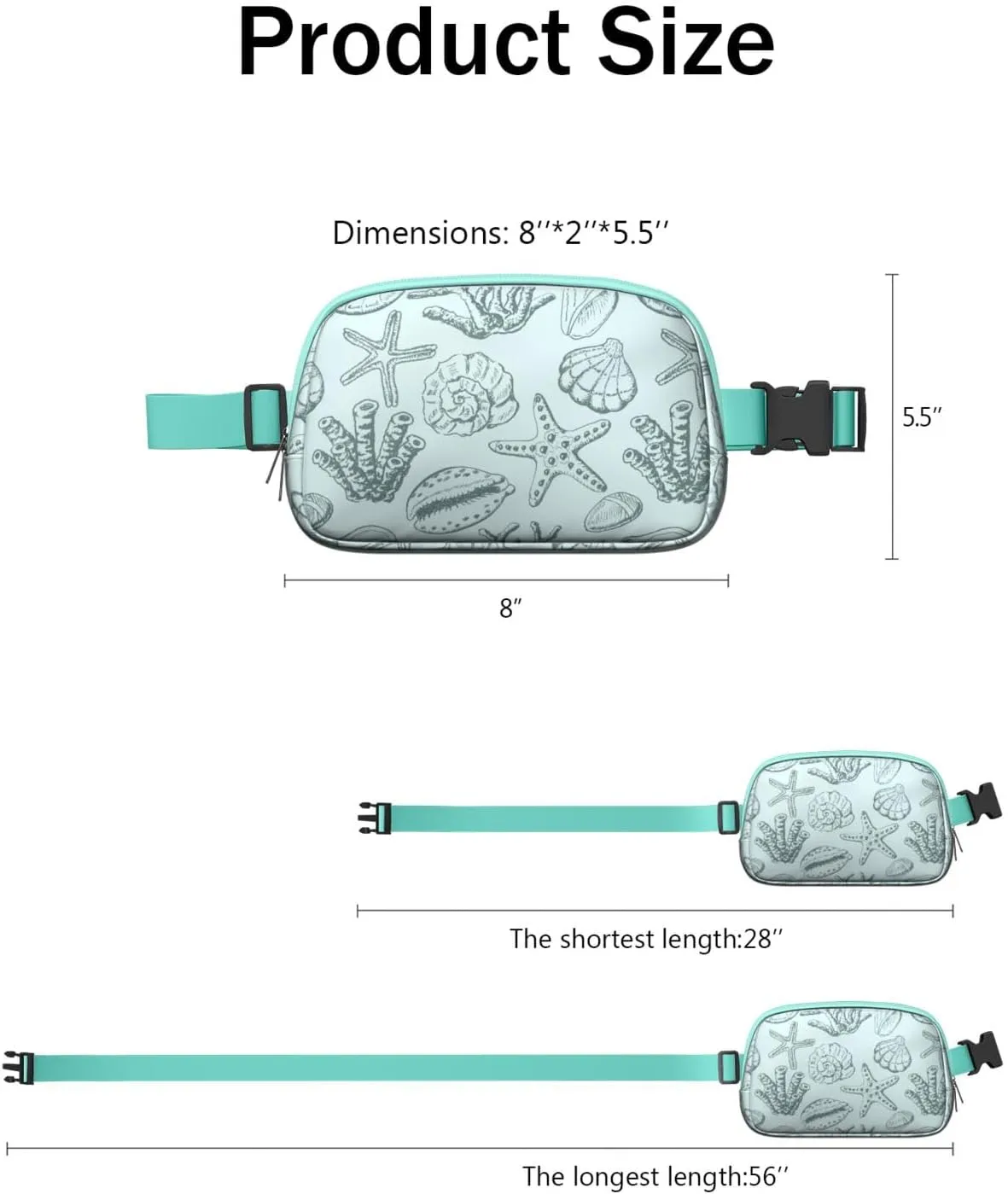Starfish Mini Belt Bag for Men Women Seashells Beach Waist Packs Crossbody Bags Adjustable Strap for Hiking Cycling Running