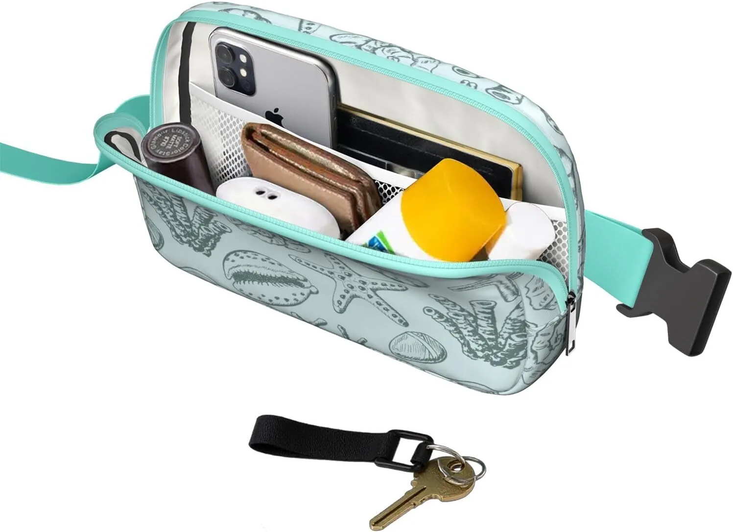 Starfish Mini Belt Bag for Men Women Seashells Beach Waist Packs Crossbody Bags Adjustable Strap for Hiking Cycling Running