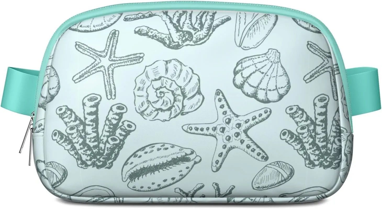 Starfish Mini Belt Bag for Men Women Seashells Beach Waist Packs Crossbody Bags Adjustable Strap for Hiking Cycling Running