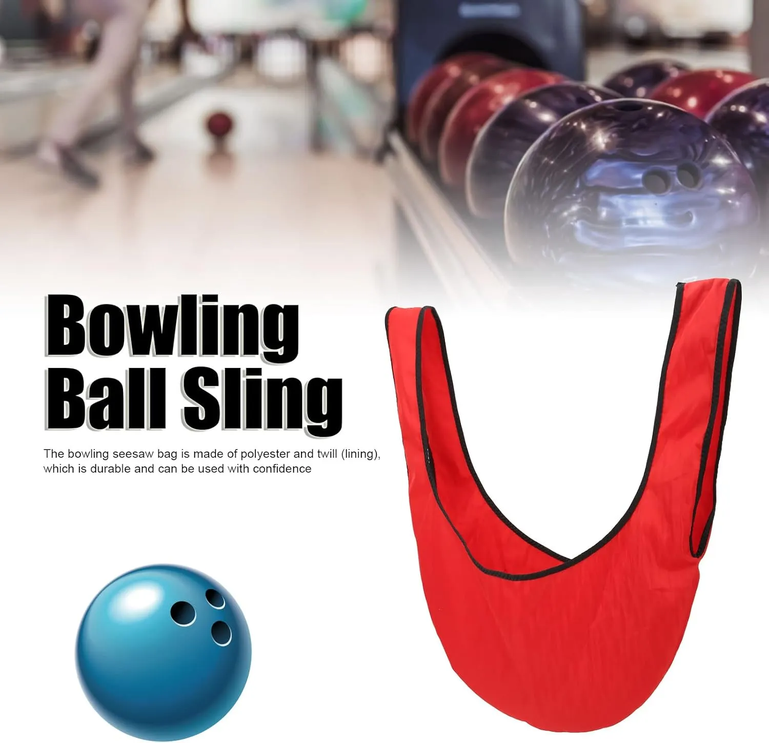 SUNGOOYUE Bowling Seesaw Bag, Polyester Bowling Ball Sling Bag with Handle Design, Portable Twill Lining Bowling Sling Case for Protection, 60cm Length