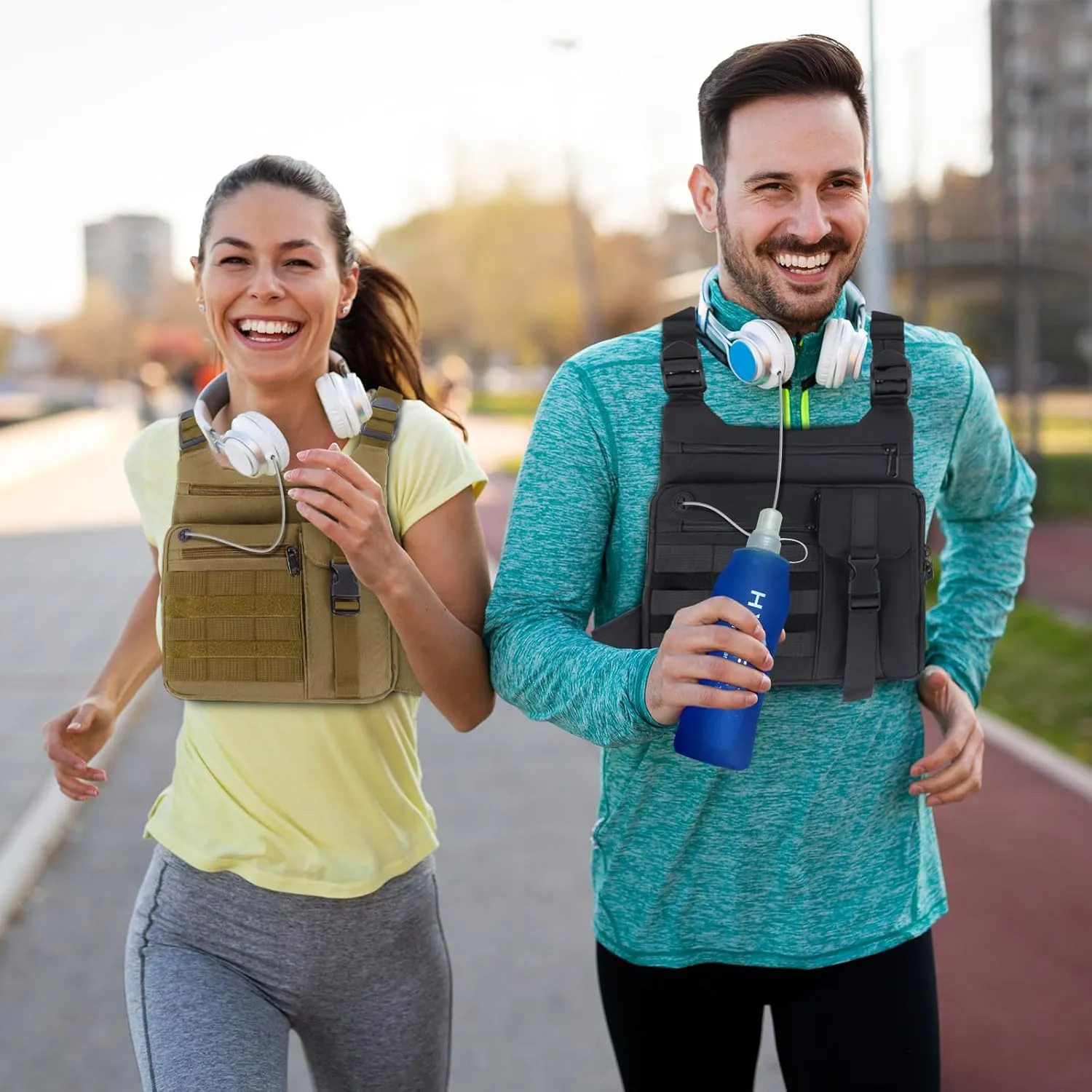 Tactical Chest Running Bag: Holster Vest Pack Phone Holder - Outdoor Sports Hiking Workout Ski Jogging Cycling Walking Resistant Adjustable Bags for Men Women Black