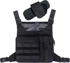 Tactical Chest Running Bag: Holster Vest Pack Phone Holder - Outdoor Sports Hiking Workout Ski Jogging Cycling Walking Resistant Adjustable Bags for Men Women Black