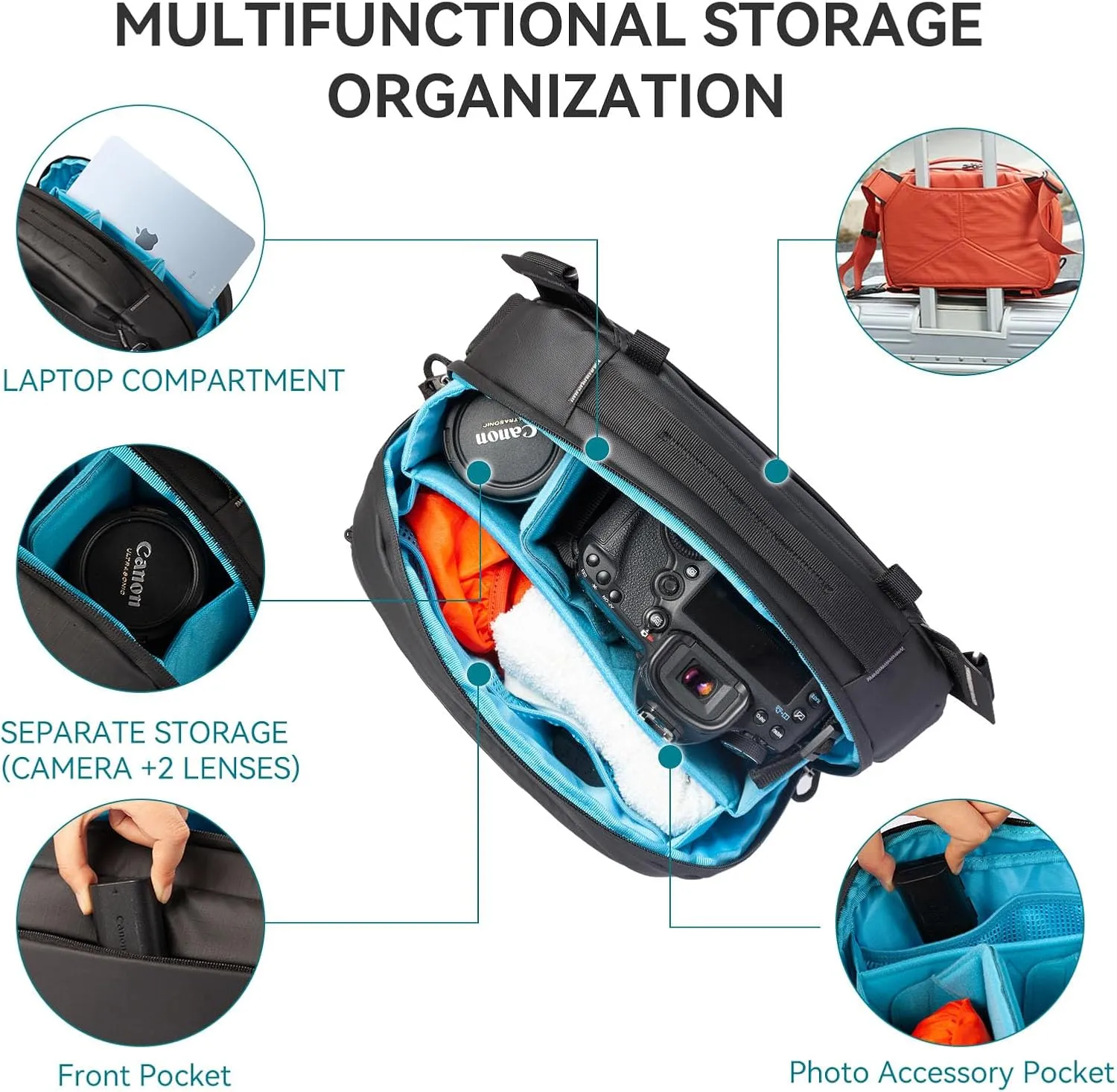 Tenzing Sling Camera Bag 4L,waterproof Crossbody Camera Shoulder Bag for Photographers,Compatible for GoproInsta360 FlowDJI miniSony etc Compact Camera(Black)