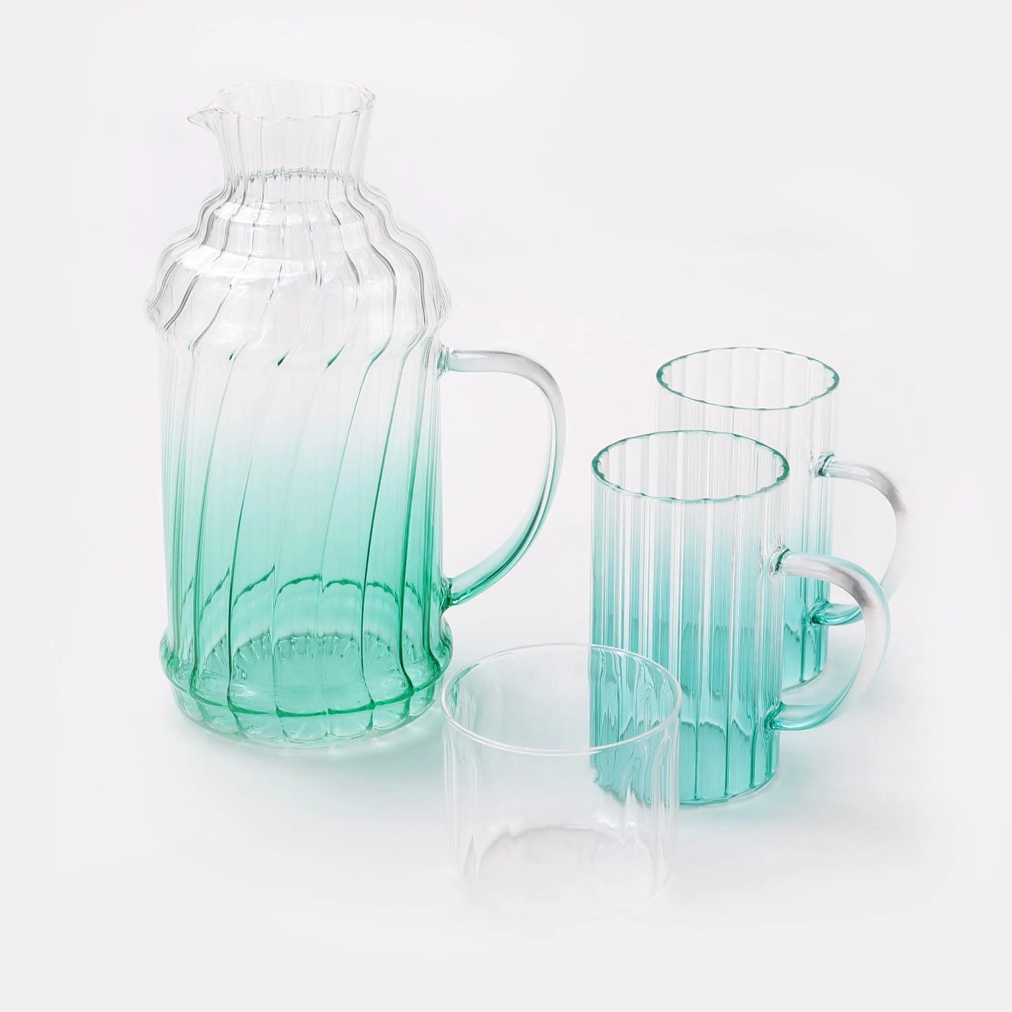 The Better Home Zest Borosilicate Glass Water Jug with Lid (1.5L) & Cups (2 Pcs - 400ml Each) Glass Jar for Water with Handle | Glass Jug for Water | Water Jug Glass | Diwali Gift (Green)