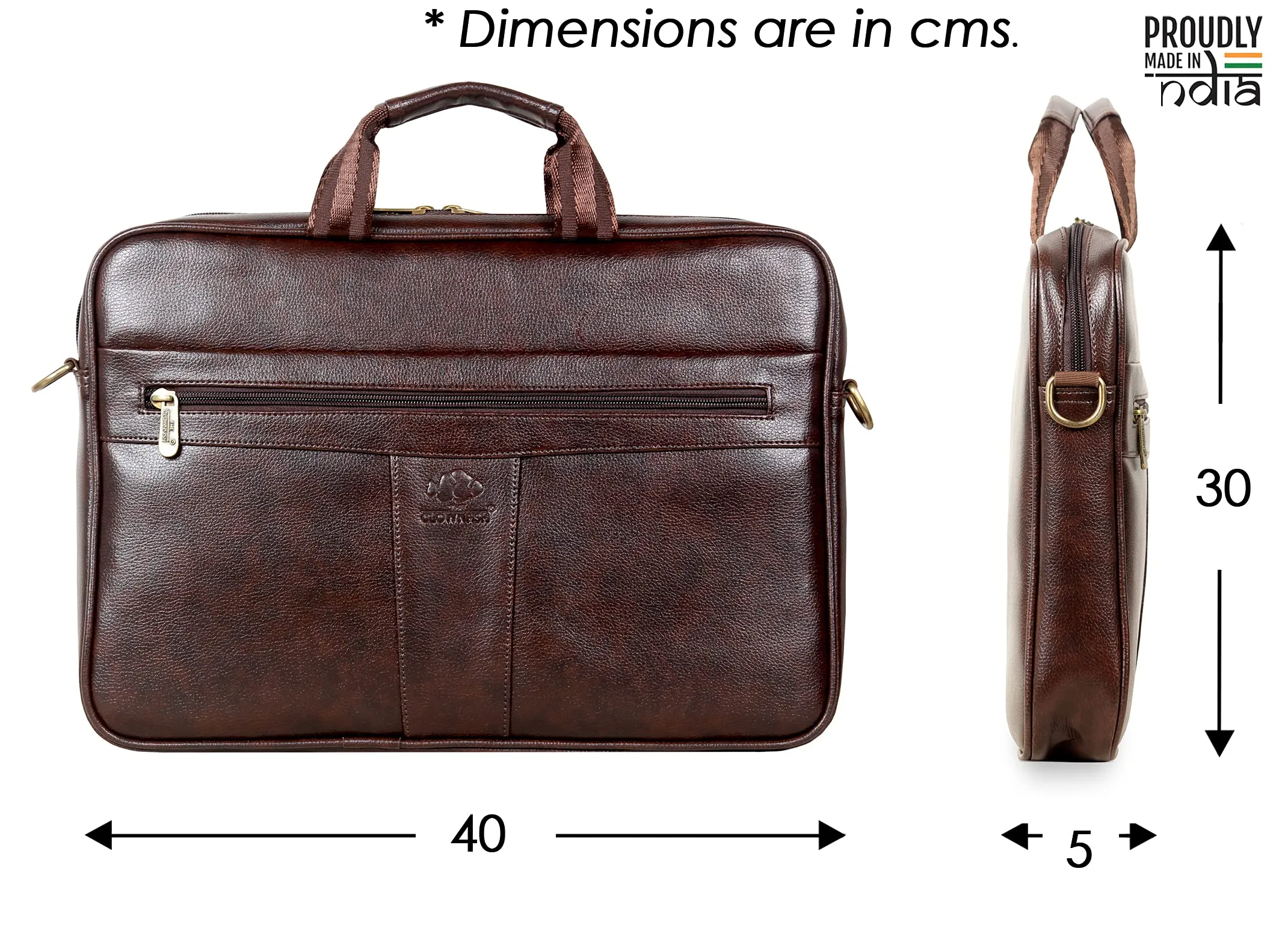 THE CLOWNFISH Unisex Icon Faux Leather 15.6 Inch Laptop Messenger Bag Briefcase (Dark Brown)