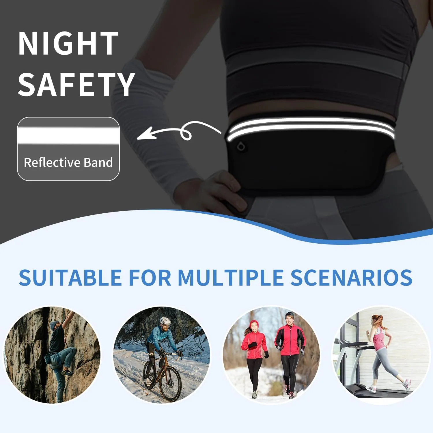 UltraSlim Fanny Packs for Women Men Slim Running Belt Waist Pack Runners Bag Waterproof Money Belt (Black)