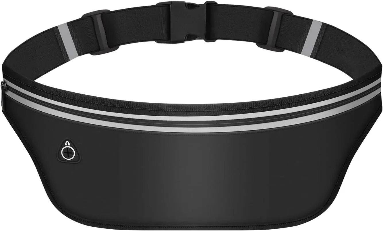 UltraSlim Fanny Packs for Women Men Slim Running Belt Waist Pack Runners Bag Waterproof Money Belt (Black)