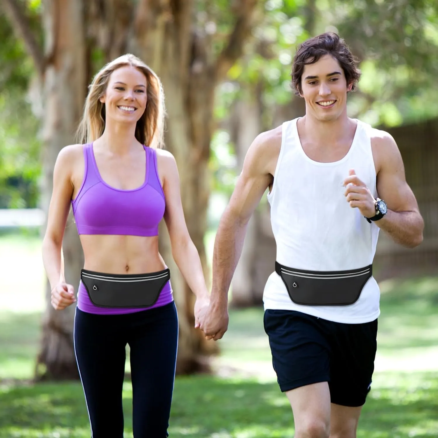 UltraSlim Fanny Packs for Women Men Slim Running Belt Waist Pack Runners Bag Waterproof Money Belt (Black)