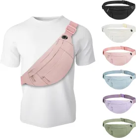 Viqueen Fashion Large Fanny Waist Pack Crossbody Belt Bag for Women and Men,Lightweight Bag with Zipper and Pockets,Water Resistant,Hands Free Phone Carrying,for Running,Sports(Pink)