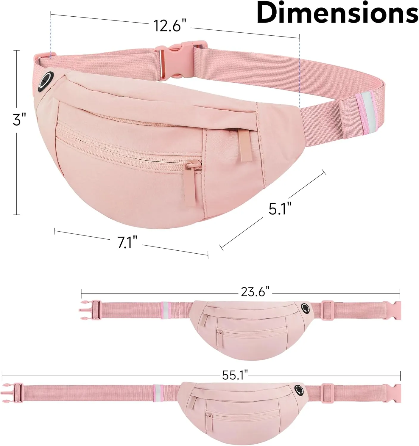 Viqueen Fashion Large Fanny Waist Pack Crossbody Belt Bag for Women and Men,Lightweight Bag with Zipper and Pockets,Water Resistant,Hands Free Phone Carrying,for Running,Sports(Pink)