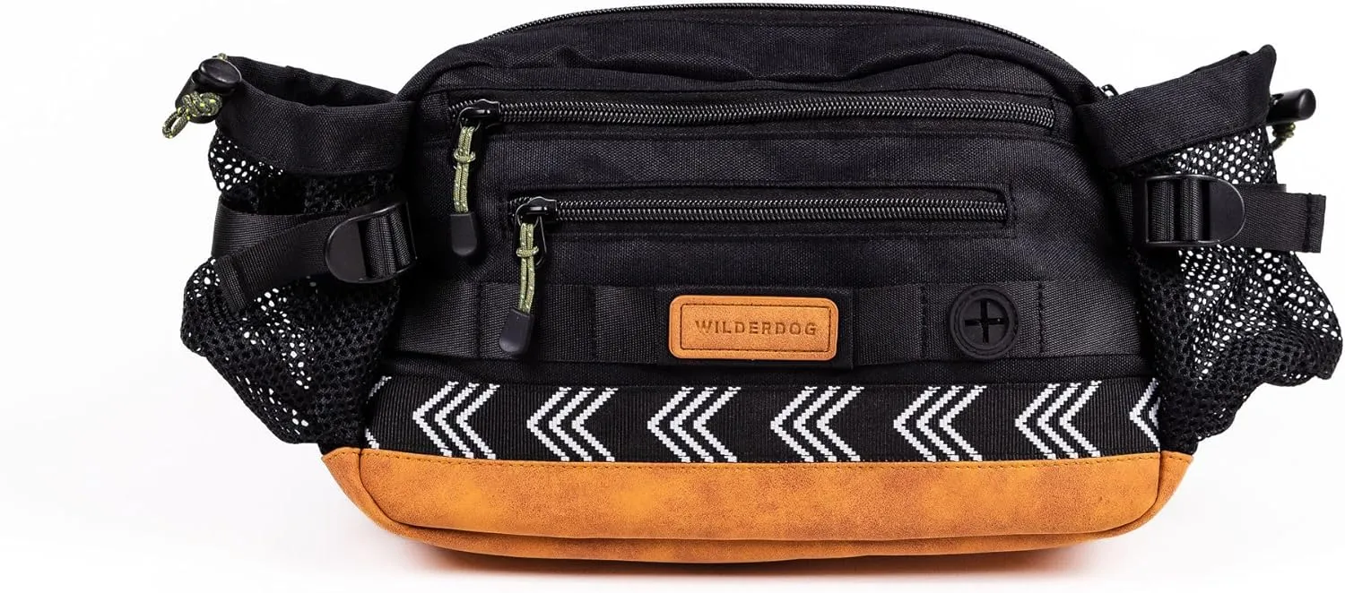 Wilderdog Mega Hip Pack with 3-Liter Capacity, Two Mesh Water Bottle Pockets, Interior Key Loops, Adjustable Straps, and Poop Bag Dispenser (Black)