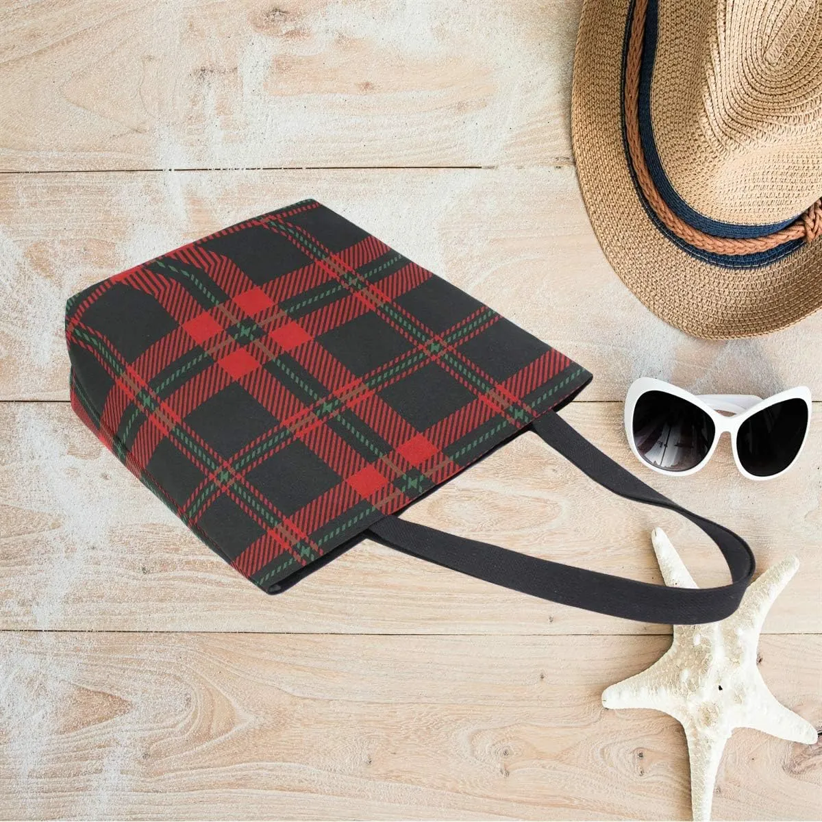 ZZXXB Christmas Plaid Reusable Grocery Shopping Bag Heavy Duty Canvas Tote Bag Large Collapsible Washable Handbag Shoulder for Women