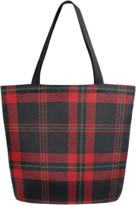 ZZXXB Christmas Plaid Reusable Grocery Shopping Bag Heavy Duty Canvas Tote Bag Large Collapsible Washable Handbag Shoulder for Women